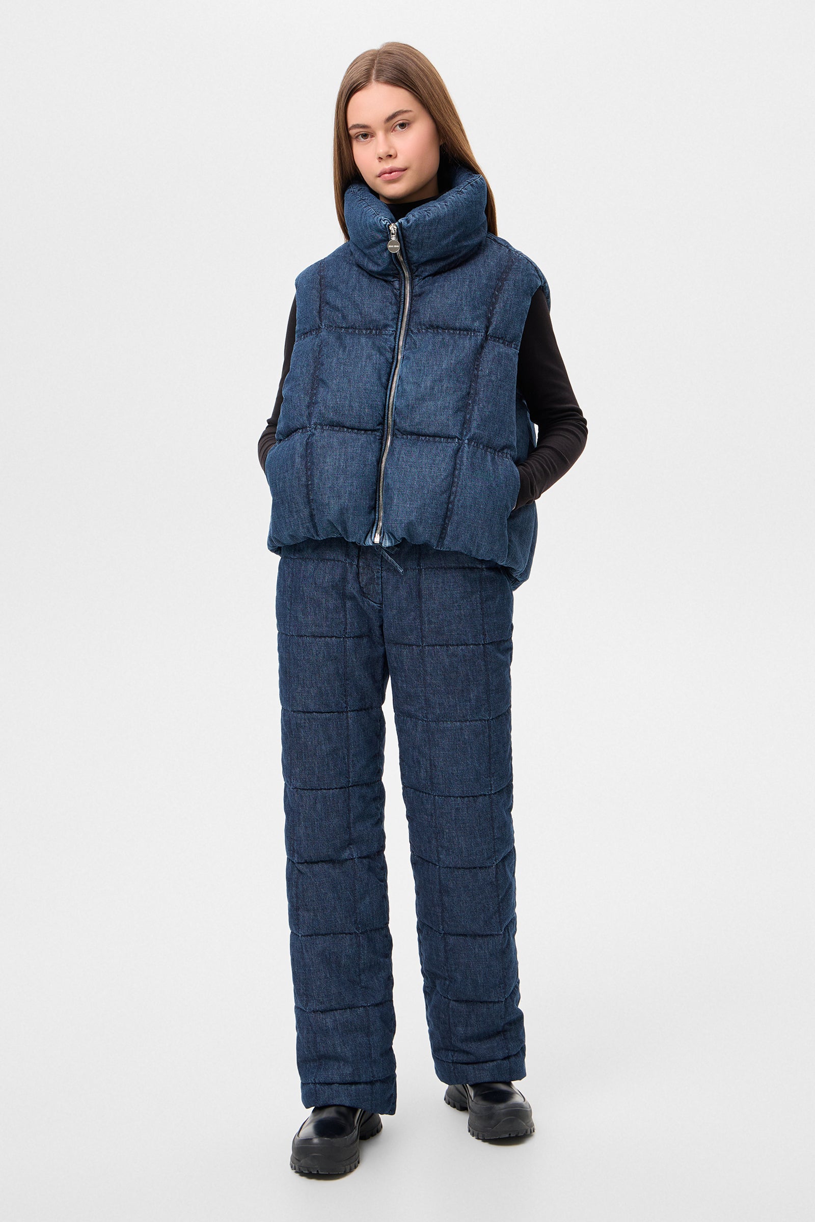 DENIM ZIP VEST BLUE