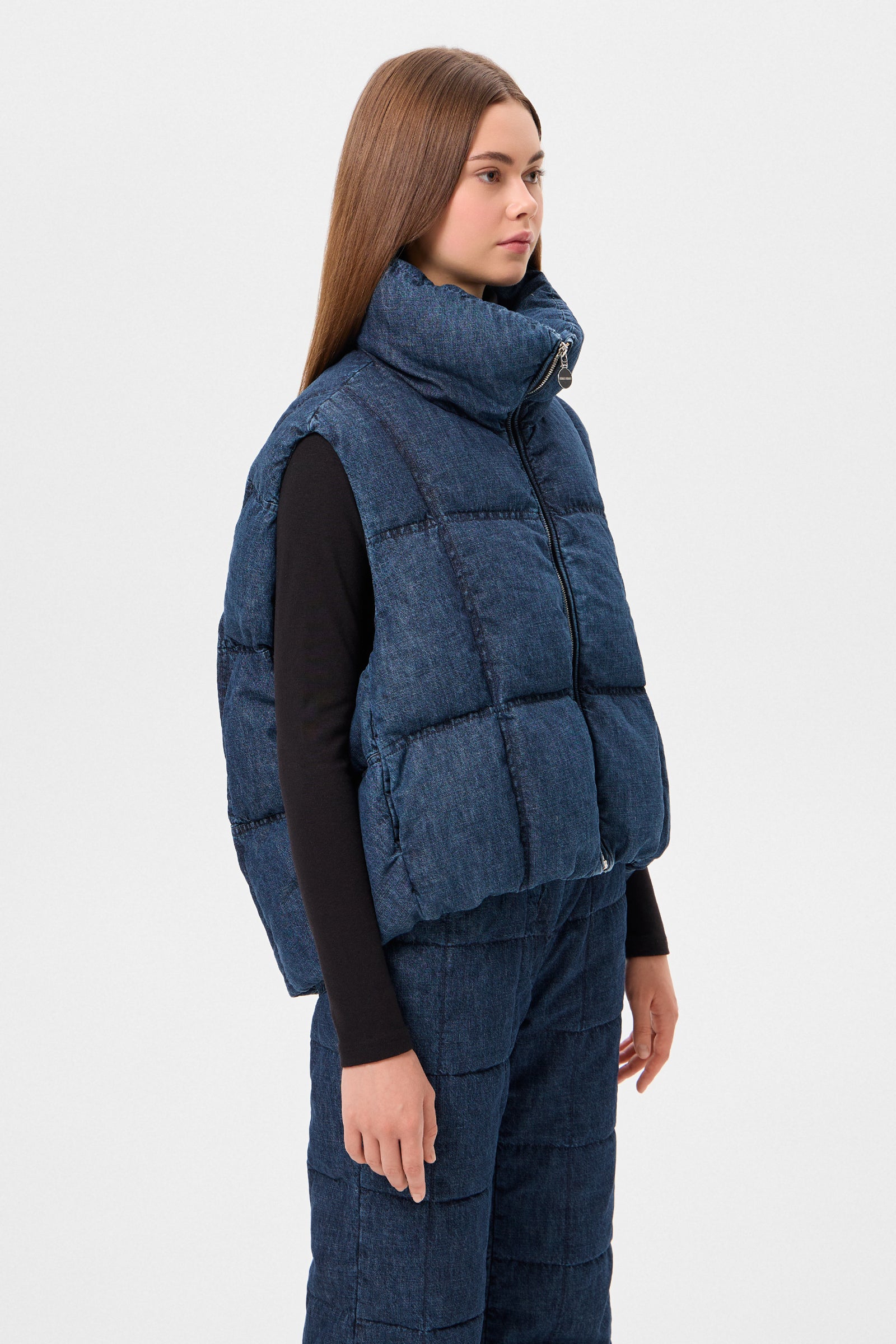 DENIM ZIP VEST BLUE