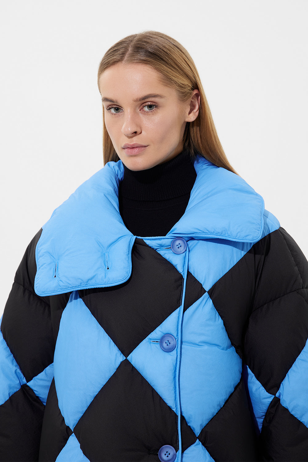 Diamond Cozy Queen Jacket Micro Black + Micro Bright Blue