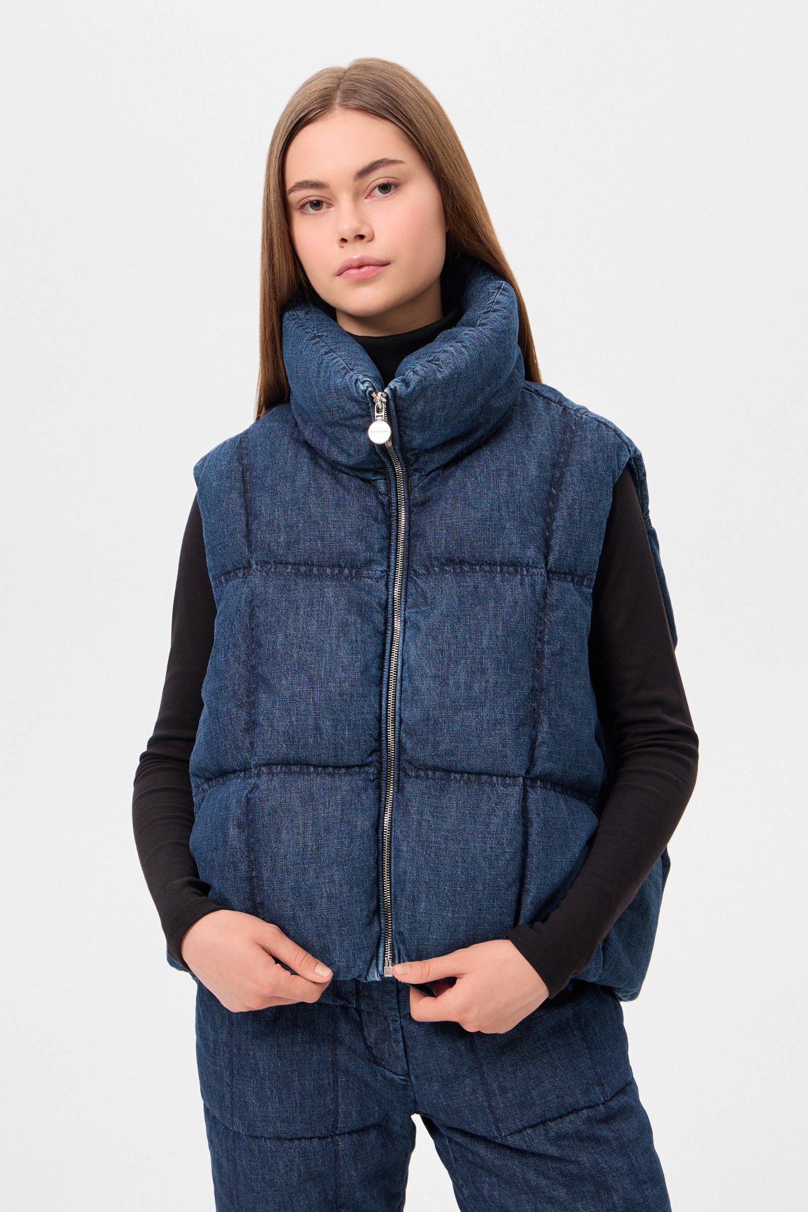 DENIM ZIP VEST BLUE