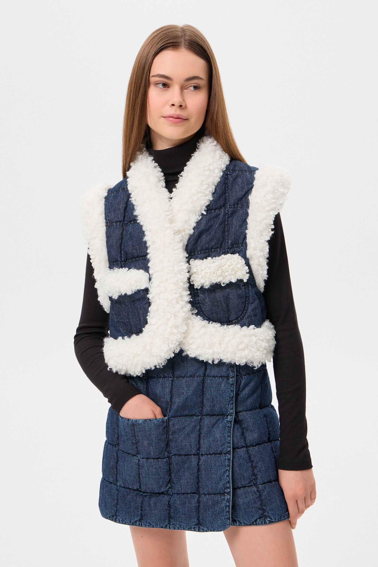 DENIM CROPPED KEPTAR VEST BLUE