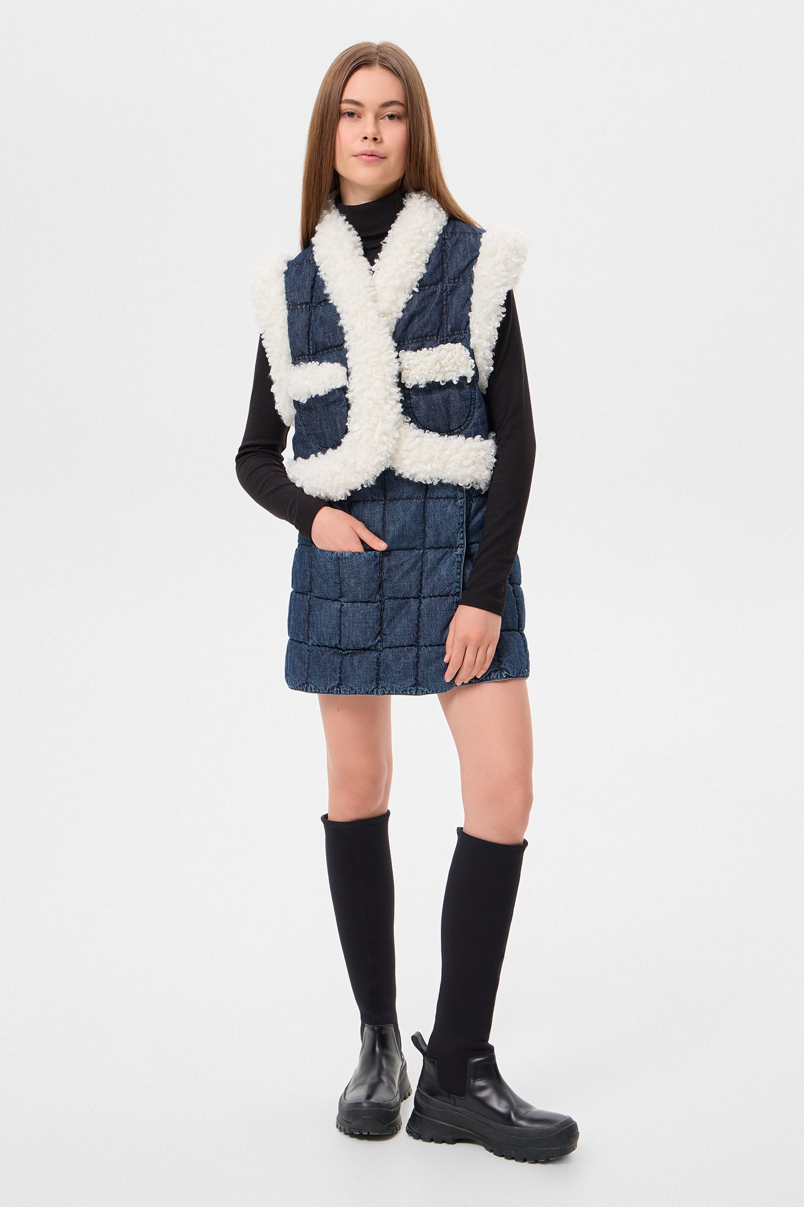 DENIM CROPPED KEPTAR VEST BLUE