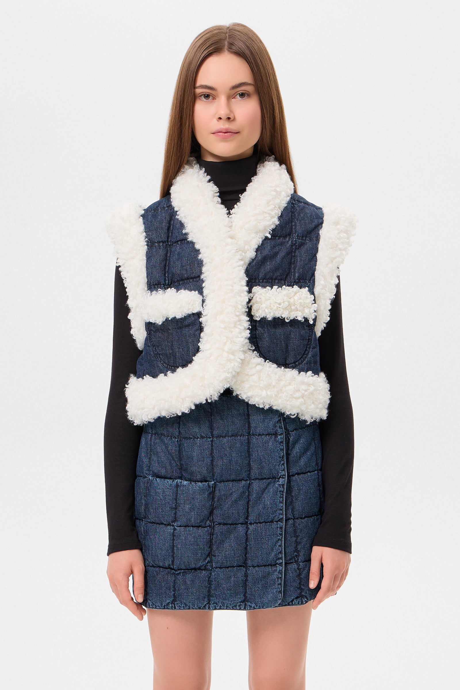 DENIM CROPPED KEPTAR VEST BLUE