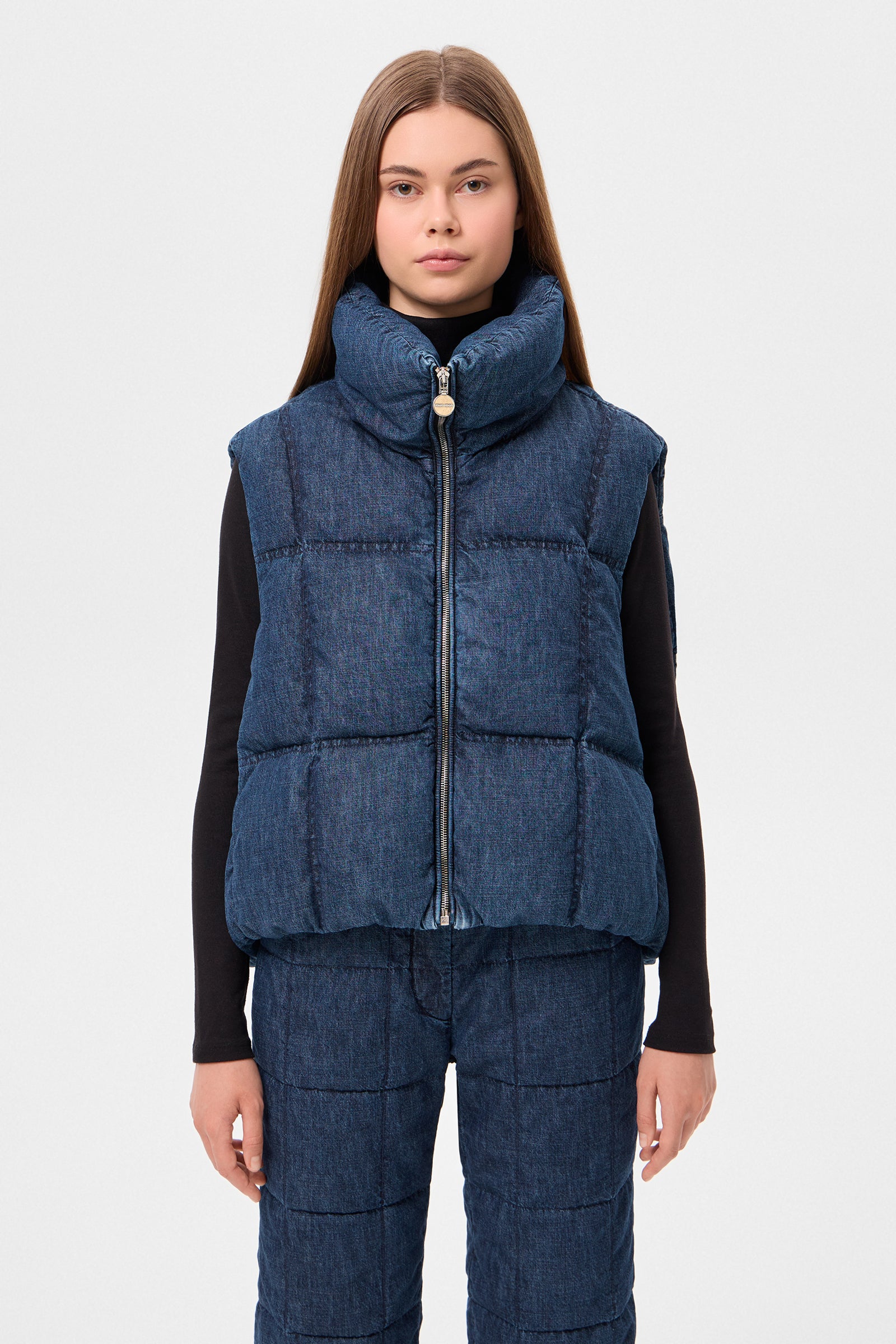 DENIM ZIP VEST BLUE